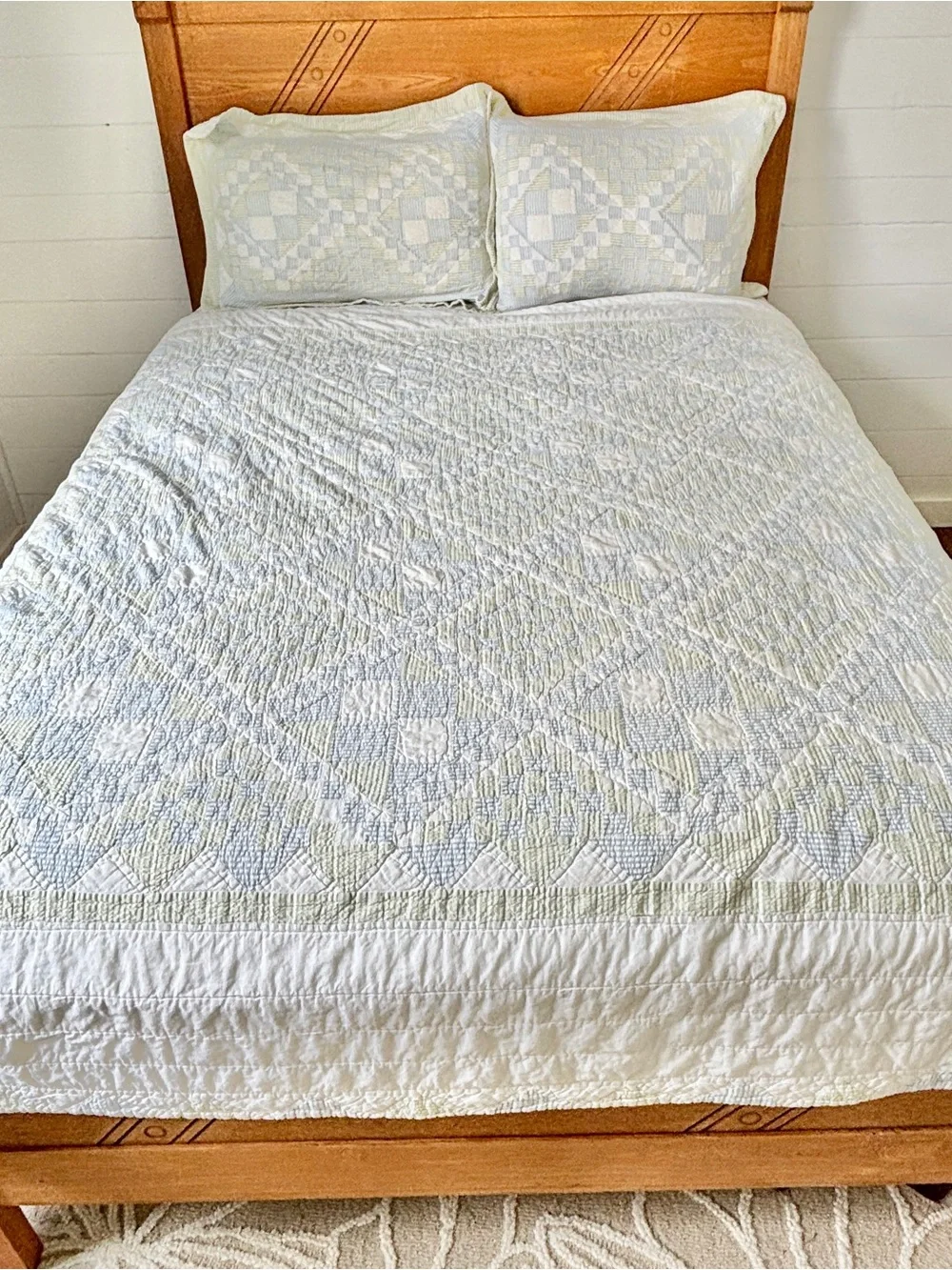 Sea Glass Blue & Green Patchwork Quilt Set with Matching Pillow Shams